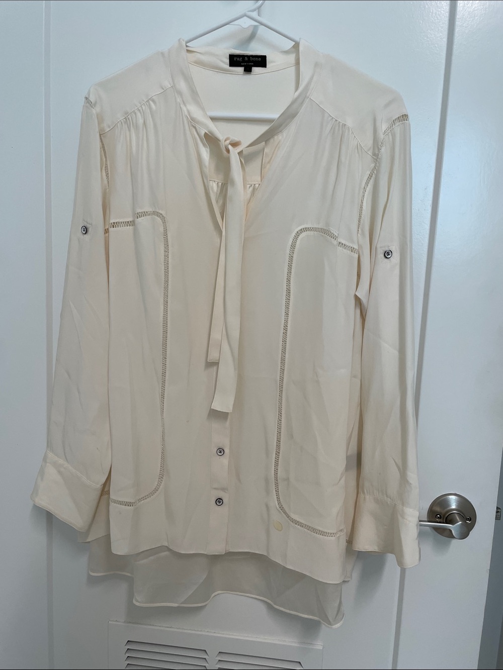 rag & bone Cream Tie-Neck Blouse with Bow